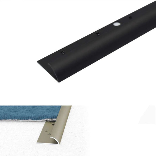 Black metal strip with measurements and details on a white background