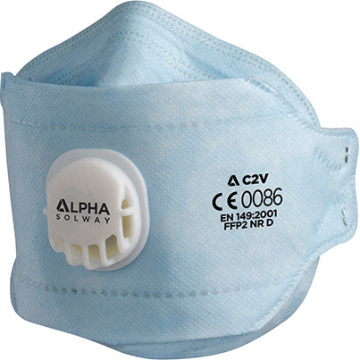 Alpha Solway C-2V Fold-Flat FFP2 Dust Masks Valved Pack of 20 EN 149 Certified