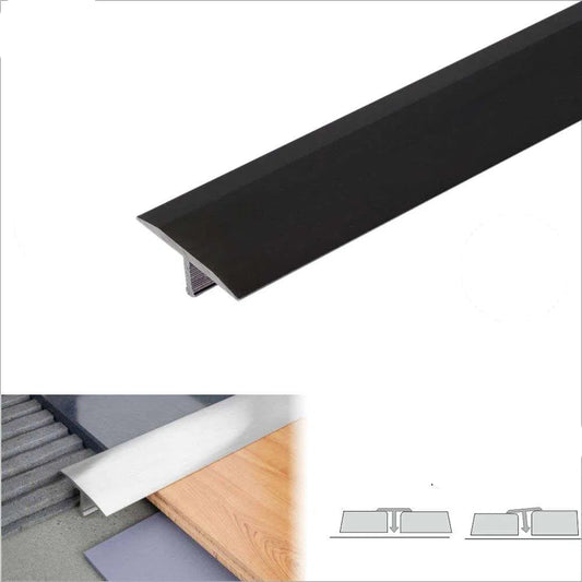 Black metal strip with dimensions and material information on a white background
