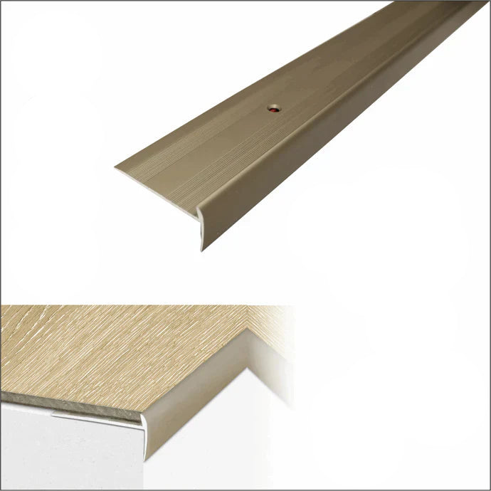 C27 44 x 20.5mm Anodised Aluminium LVT Stair nosing Edge Profile For 5mm Flooring