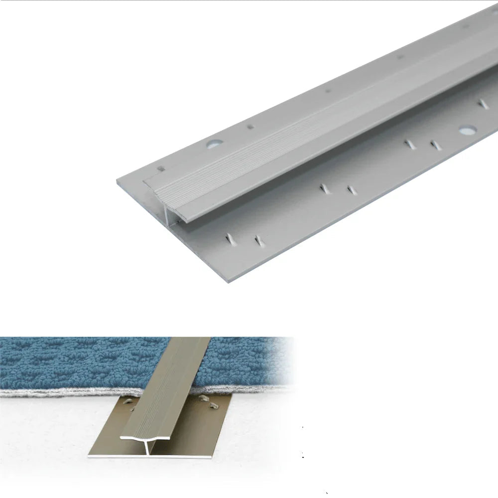 Silver metal strip with features and specifications on a white background