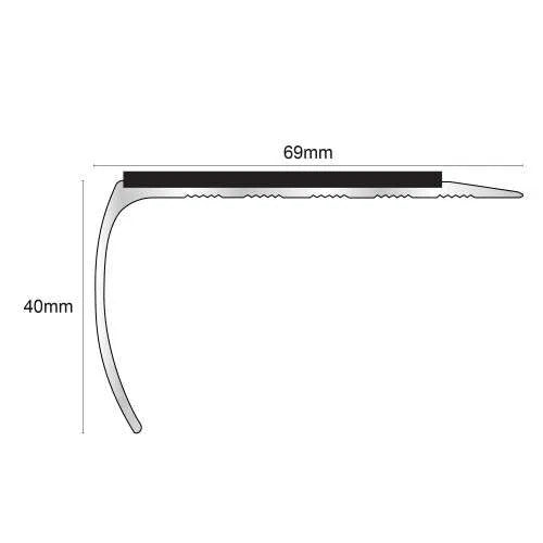 NSL25 69 x 40mm Aluminium Stair Nosing with PVC Anti-Slip Insert