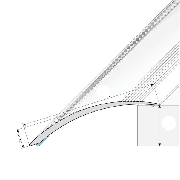 Technical drawing of a curved surface with measurements
