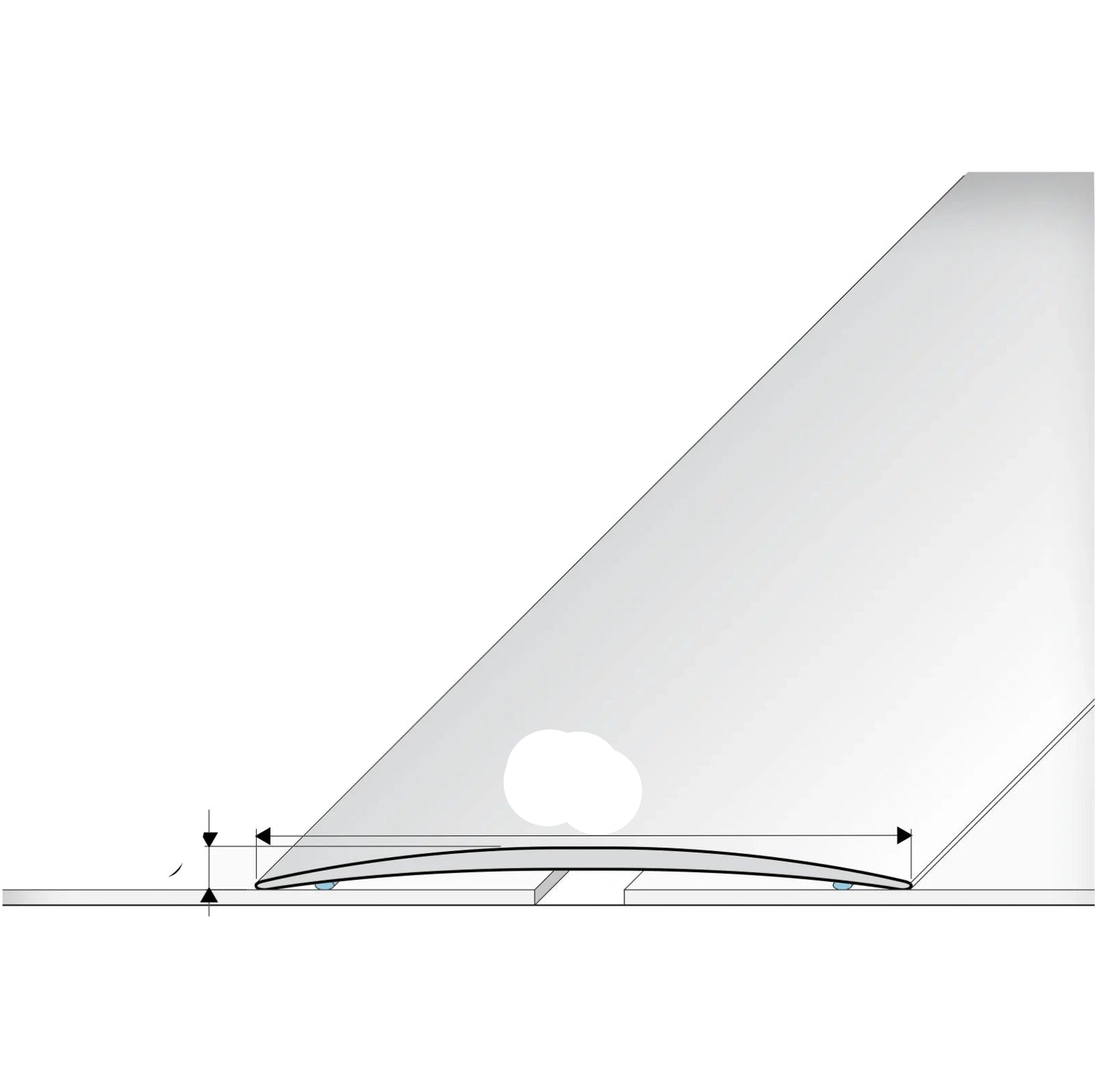 Measurement diagram of a triangular object with dimensions labeled