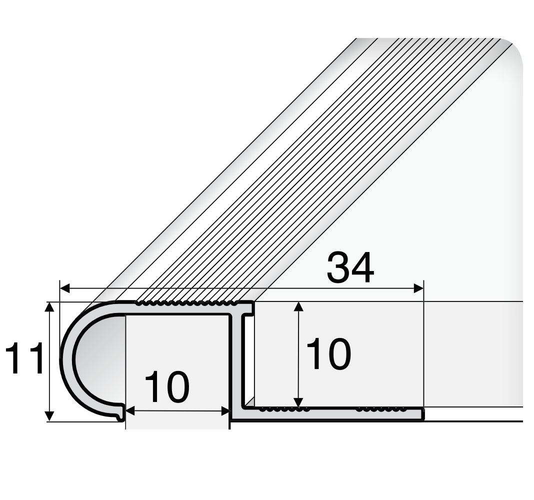 A81 Aluminium Stair Nosing Edge Trim – 34mm x 11mm x 10mm for Tiles