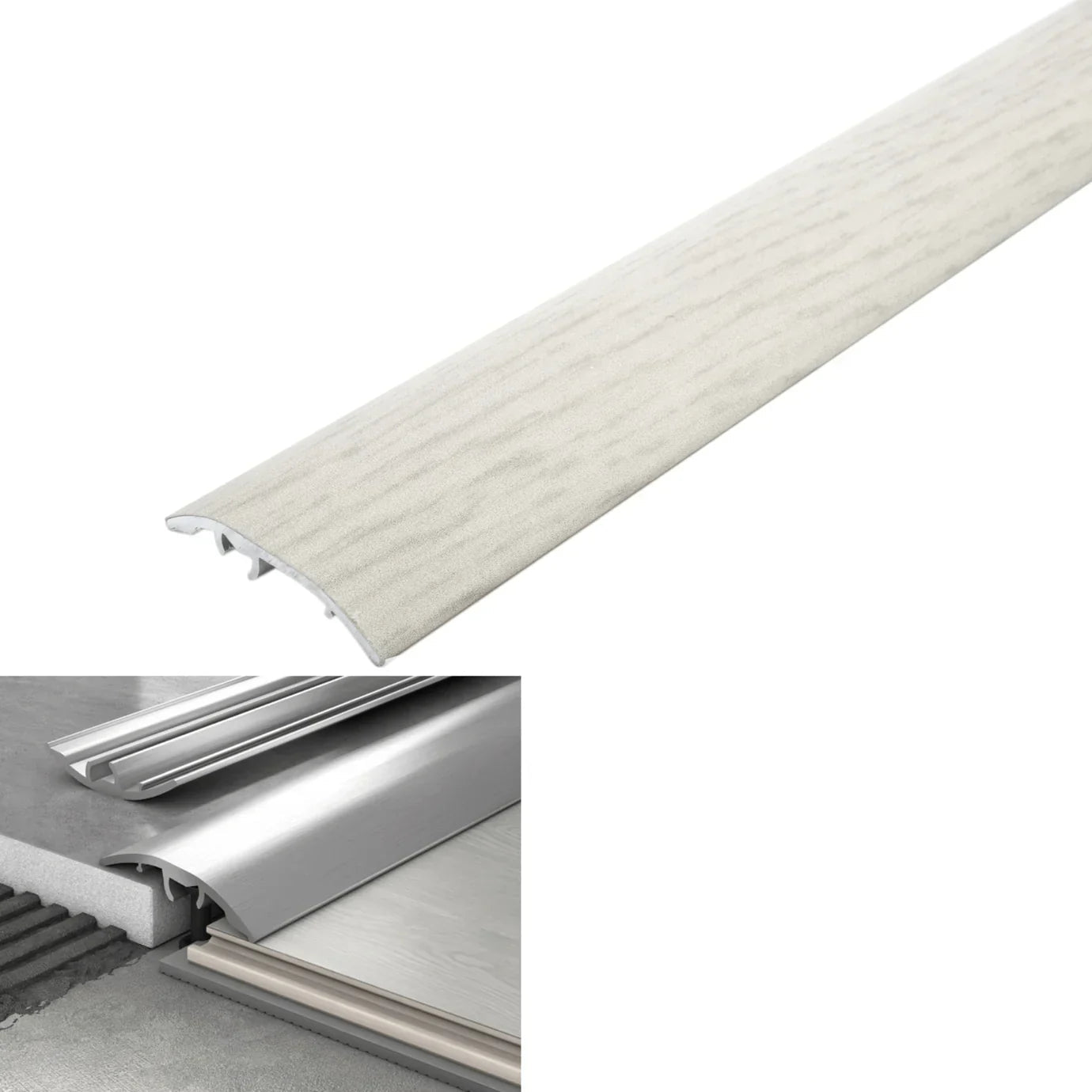 White threshold ramp with specifications and measurements on a white background