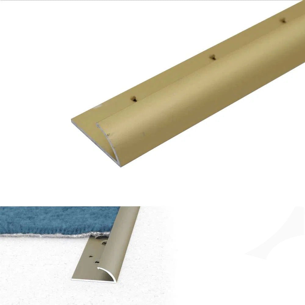 Gold metal strip with specifications on a white background