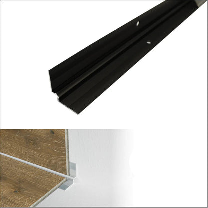 Black metal threshold with installation details on a white background