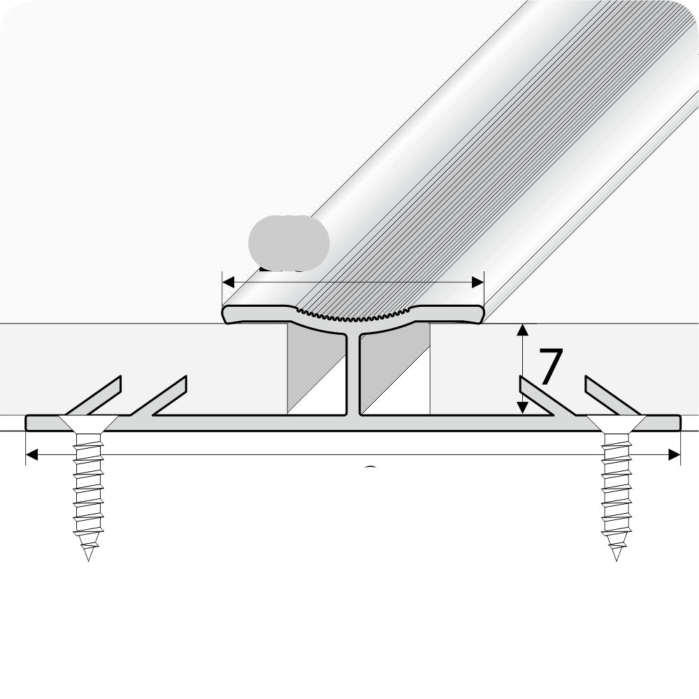 Technical drawing of a metal profile with dimensions labeled