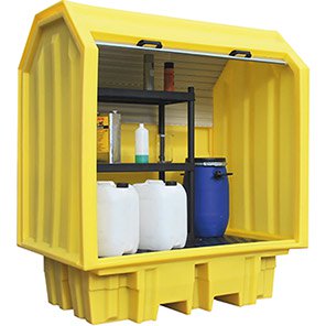 Two-Drum All-Weather Spill Pallet with Shelf