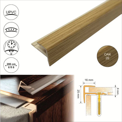 16x25mm Push-In Wood Effect PVC Stair Nosing – UPVC Edge Trim for Laminate & Wood Floors