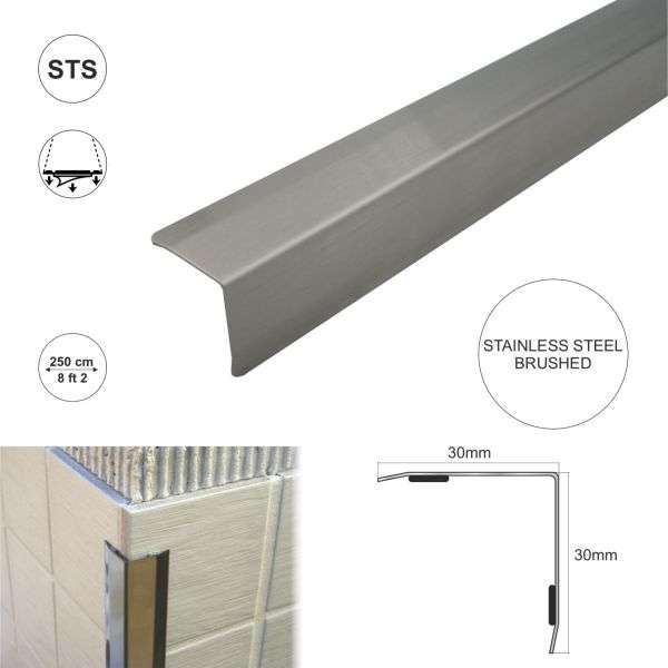 30x30mm Stainless Steel Corner Trim Protector with Bevelled Edges