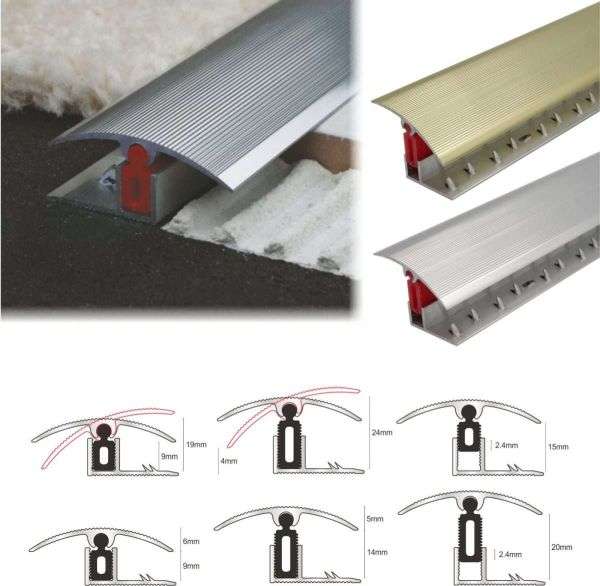 TTG 40mm Aluminium Adjustable Door Threshold Strip with Pivot Clip