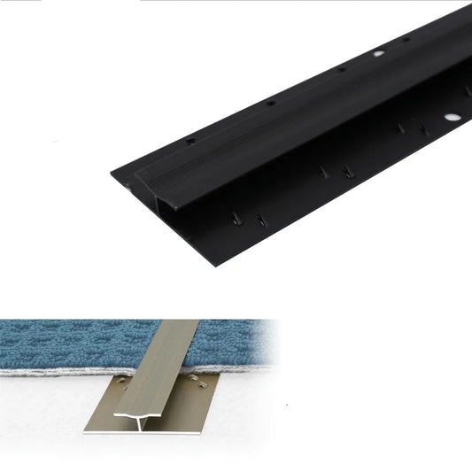 Black metal strip with specifications on a white background