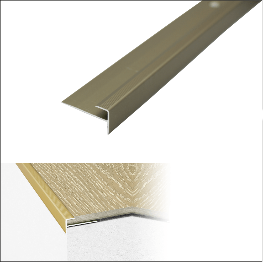 Champagne-colored metal strip with specifications on a white background