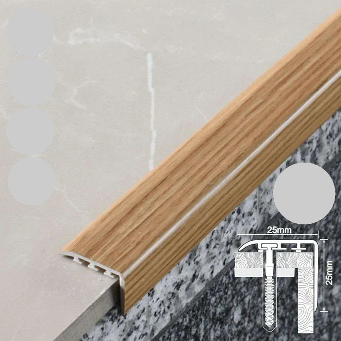 Wooden floor trim with UPVC label on a neutral background