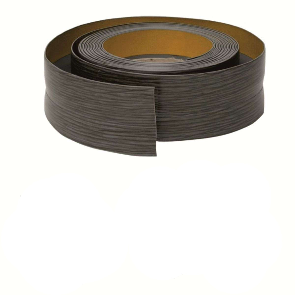 Roll of gray ash PVC strip with specifications on a white background