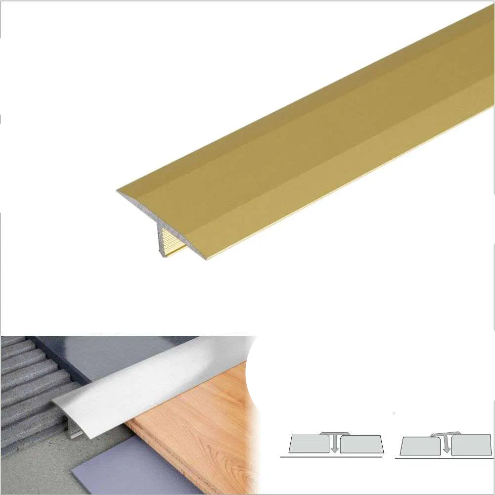 Gold metal strip with dimensions and specifications on a white background