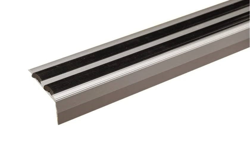 SA11 40 x 20mm Anodised Aluminium Self Adhesive Non Slip Rubber Stair Nosing Edge Trim With Insert
