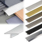 Set of metal stair nosings in various colors with a close-up and dimensions shown.